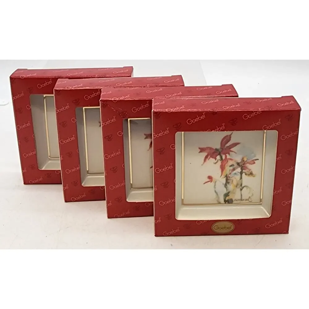 Set 4 Goebel Berta Hummel Gallery Mini Trays VTG Poinsettia Porcelain Pin Dishes
